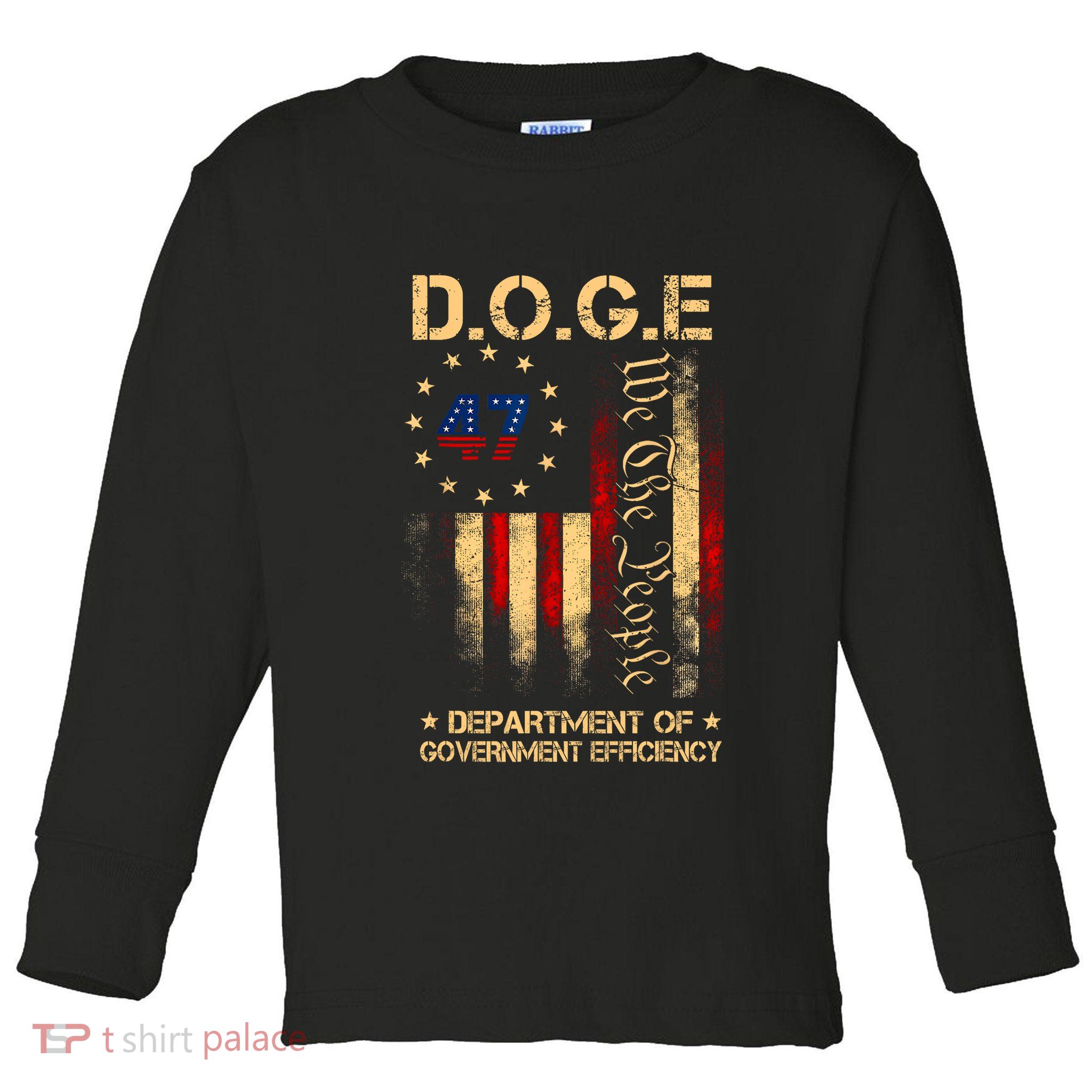 Doge D.O.G.E Department Of Government Efficiency America Flag Design Toddler Long Sleeve Shirt