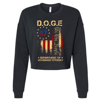 Doge D.O.G.E Department Of Government Efficiency America Flag Design Cropped Pullover Crew