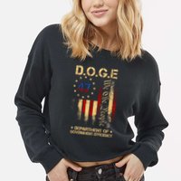 Doge D.O.G.E Department Of Government Efficiency America Flag Design Cropped Pullover Crew