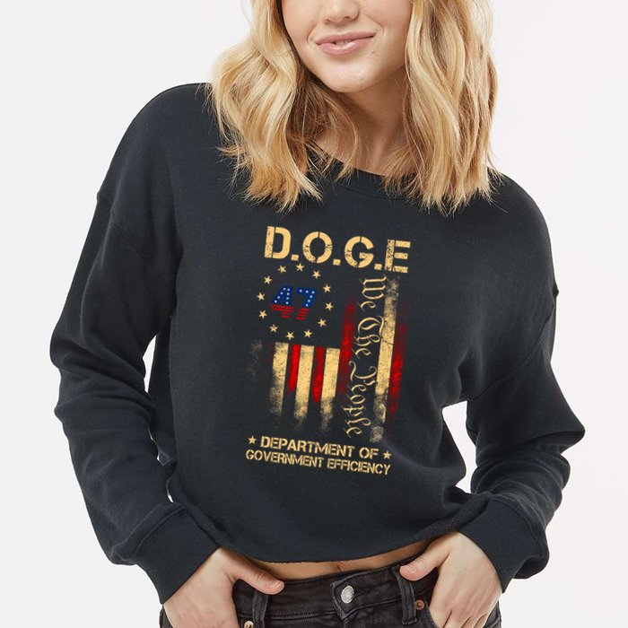 Doge D.O.G.E Department Of Government Efficiency America Flag Design Cropped Pullover Crew