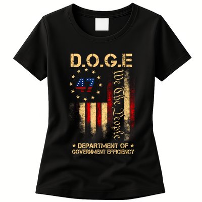 Doge D.O.G.E Department Of Government Efficiency America Flag Design Womens T-Shirt