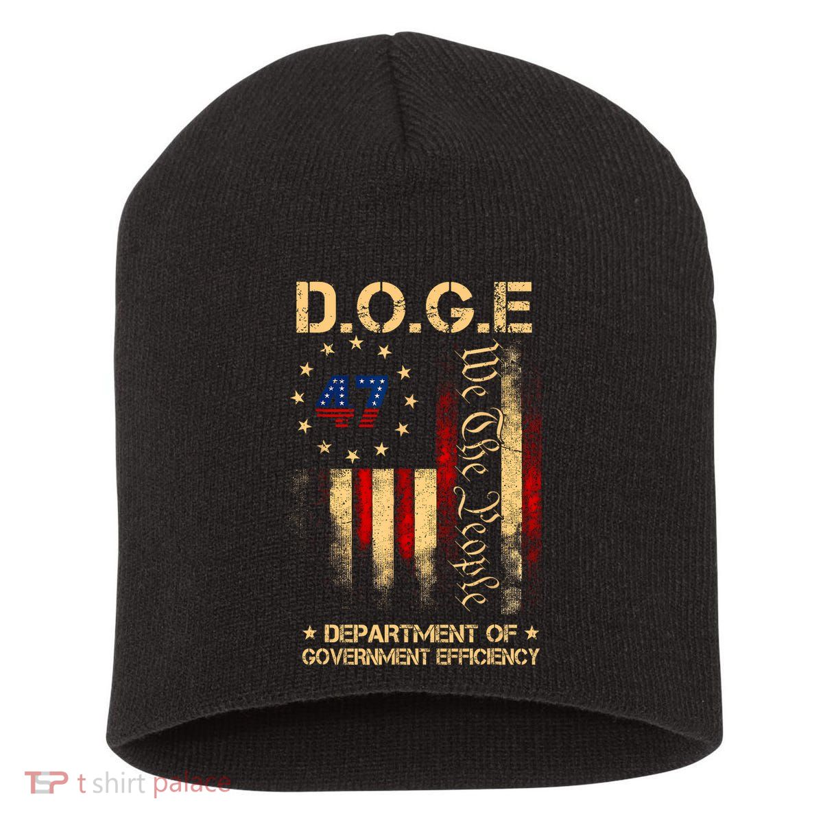 Doge D.O.G.E Department Of Government Efficiency America Flag Design Short Acrylic Beanie