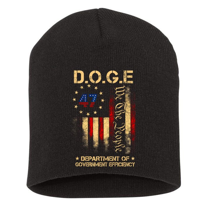 Doge D.O.G.E Department Of Government Efficiency America Flag Design Short Acrylic Beanie