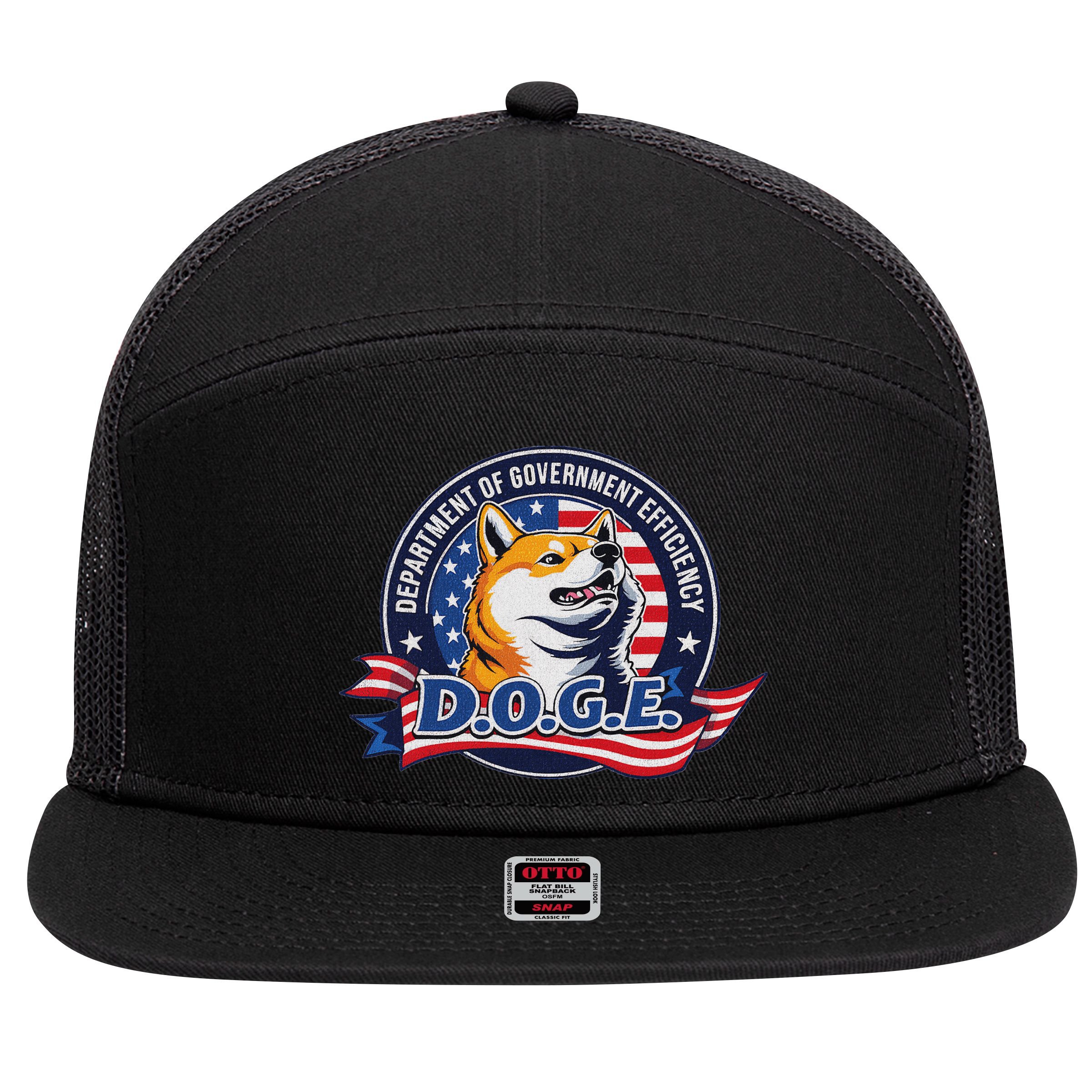 Doge D.O.G.E. Department Of Government Efficiency 7 Panel Mesh Trucker Snapback Hat