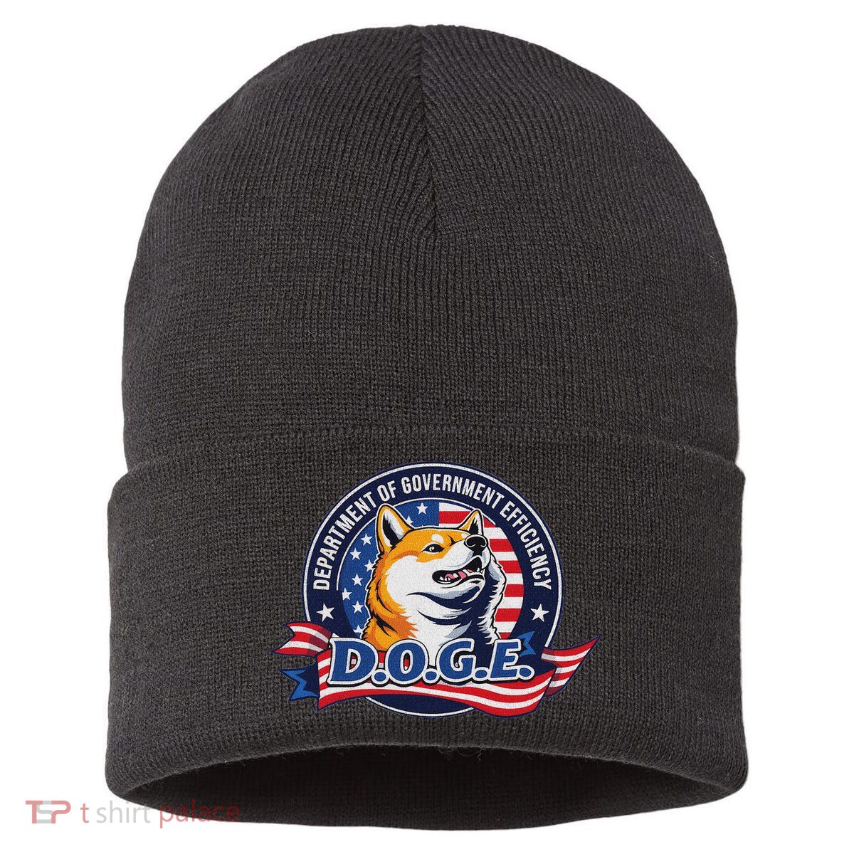Doge D.O.G.E. Department Of Government Efficiency Sustainable Knit Beanie
