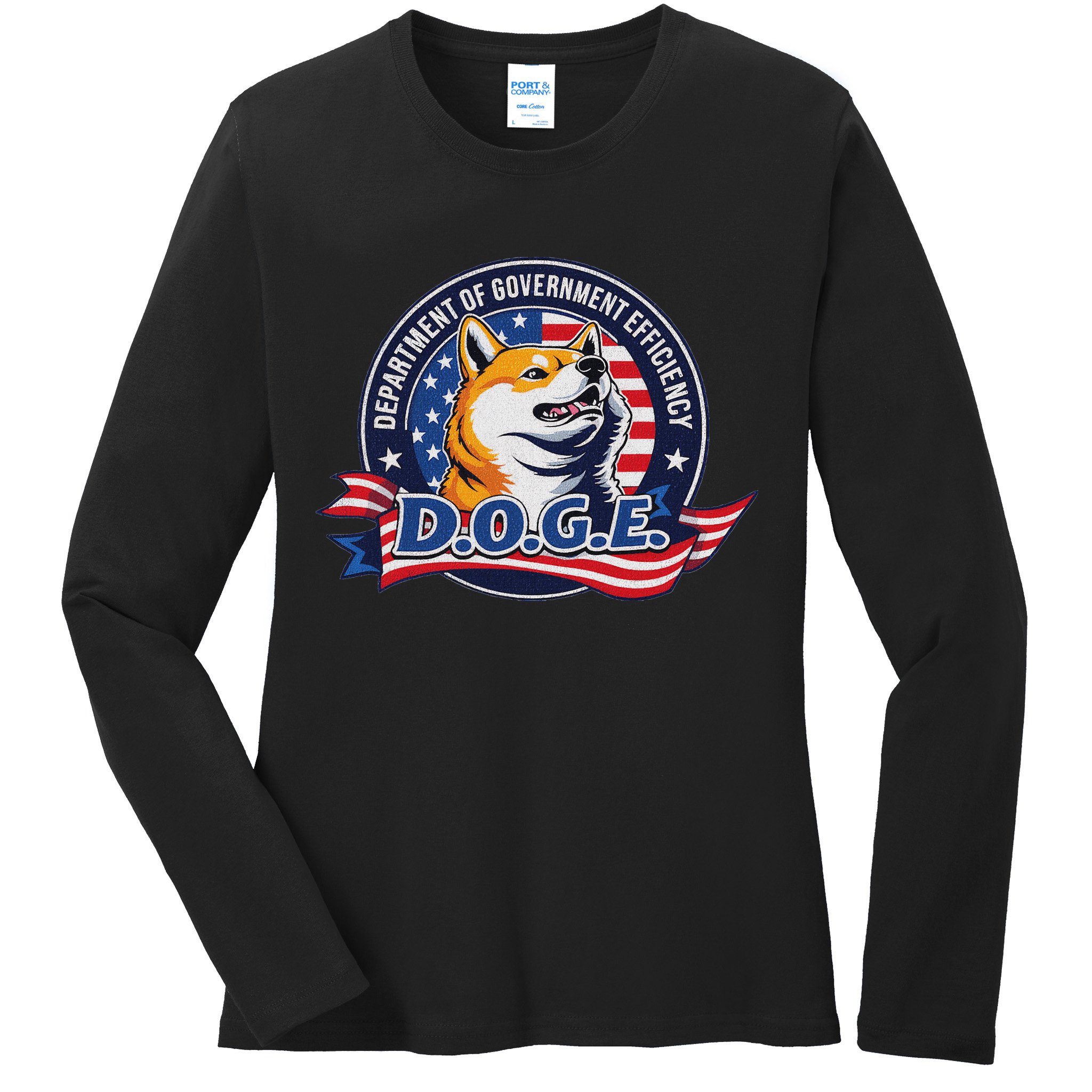 Doge D.O.G.E. Department Of Government Efficiency Ladies Long Sleeve Shirt