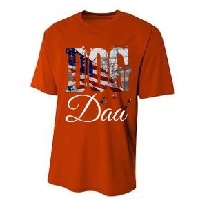 Dog Dadfunny Dog Lover Fathers Day Retro American Flag Performance Sprint T-Shirt