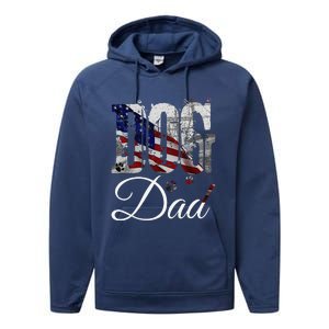 Dog Dadfunny Dog Lover Fathers Day Retro American Flag Performance Fleece Hoodie