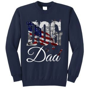 Dog Dadfunny Dog Lover Fathers Day Retro American Flag Tall Sweatshirt