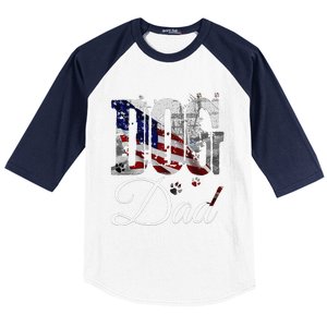 Dog Dadfunny Dog Lover Fathers Day Retro American Flag Baseball Sleeve Shirt