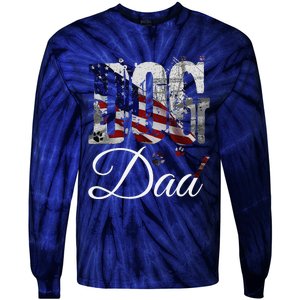 Dog Dadfunny Dog Lover Fathers Day Retro American Flag Tie-Dye Long Sleeve Shirt