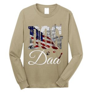 Dog Dadfunny Dog Lover Fathers Day Retro American Flag Long Sleeve Shirt