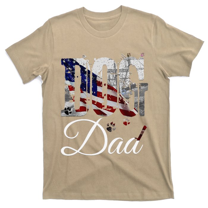 Dog Dadfunny Dog Lover Fathers Day Retro American Flag T-Shirt