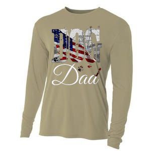 Dog Dadfunny Dog Lover Fathers Day Retro American Flag Cooling Performance Long Sleeve Crew