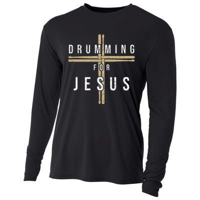 Drummer Drumming Drums Percussion I Jesus Christian Church Cooling Performance Long Sleeve Crew