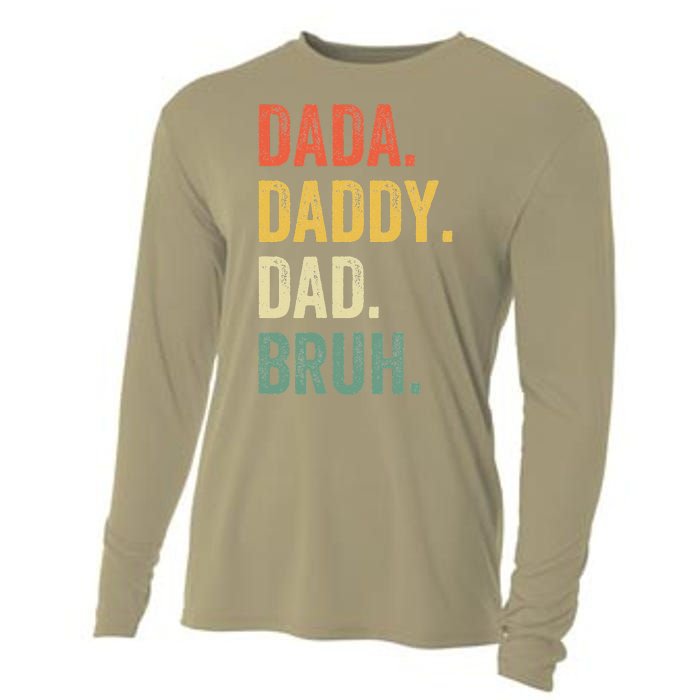 Dada Daddy Dad Bruh Fathers Day Funny Dad Life Vintage Cooling Performance Long Sleeve Crew