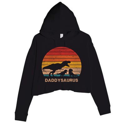 Dad Dinosaur Daddysaurus 2 Two Christmas Birthday Gift Crop Fleece Hoodie