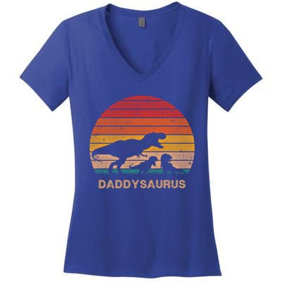 Dad Dinosaur Daddysaurus 2 Two Christmas Birthday Gift Women's V-Neck T-Shirt