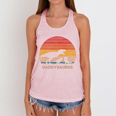 Dad Dinosaur Daddysaurus 2 Two Christmas Birthday Gift Women's Knotted Racerback Tank