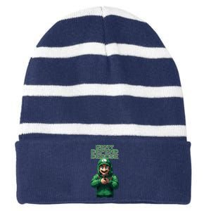 Deny Defend Depose Green Pixelated Hero Striped Beanie with Solid Band