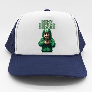 Deny Defend Depose Green Pixelated Hero Trucker Hat