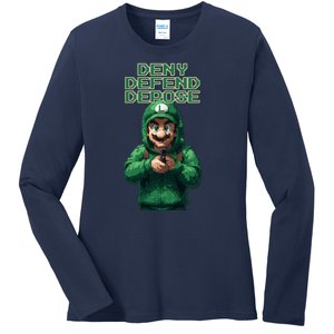 Deny Defend Depose Green Pixelated Hero Ladies Long Sleeve Shirt