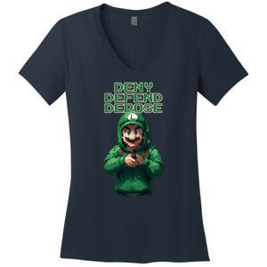 Deny Defend Depose Green Pixelated Hero Women's V-Neck T-Shirt