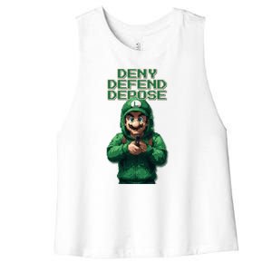 Deny Defend Depose Green Pixelated Hero Women's Racerback Cropped Tank