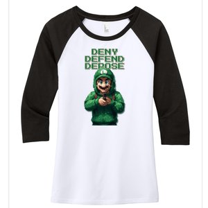 Deny Defend Depose Green Pixelated Hero Women's Tri-Blend 3/4-Sleeve Raglan Shirt