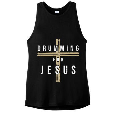 Drummer Drumming Drums Percussion I Jesus Christian Church Ladies PosiCharge Tri-Blend Wicking Tank