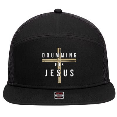 Drummer Drumming Drums Percussion I Jesus Christian Church 7 Panel Mesh Trucker Snapback Hat