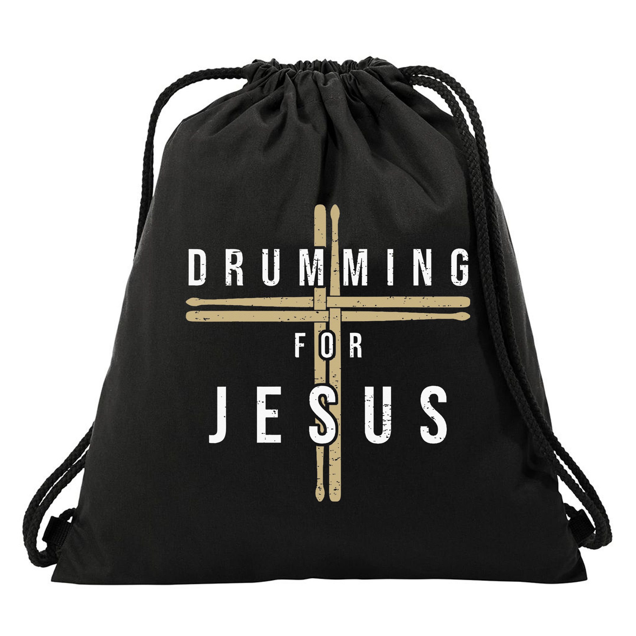 Drummer Drumming Drums Percussion I Jesus Christian Church Drawstring Bag