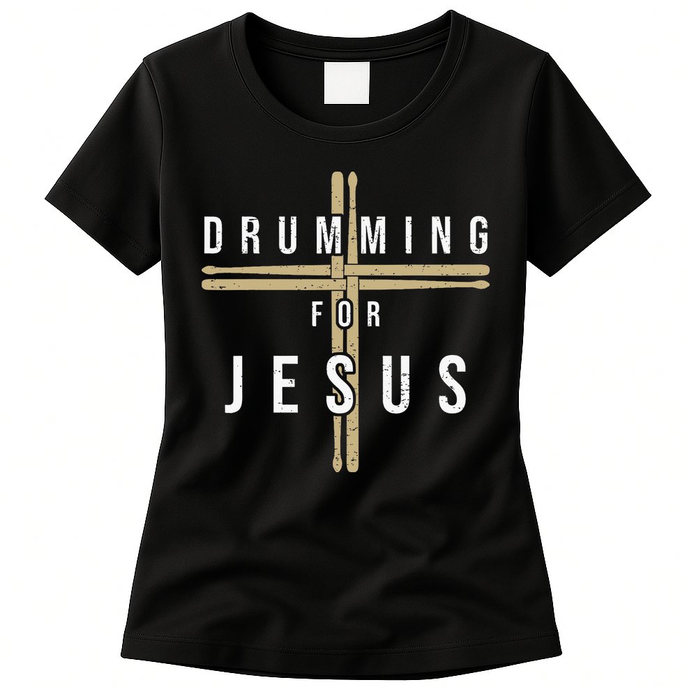 Drummer Drumming Drums Percussion I Jesus Christian Church Womens T-Shirt