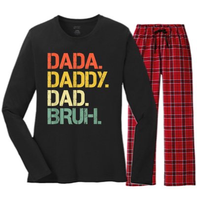 Dada Daddy Dad Bruh Happy Fathers Day Women's Long Sleeve Flannel Pajama Set 