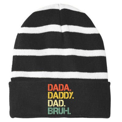 Dada Daddy Dad Bruh Happy Fathers Day Striped Beanie with Solid Band