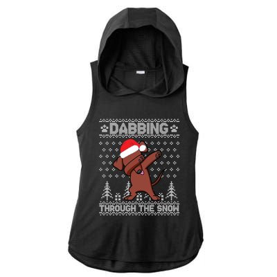 Dachshund Dog Dabbing Through The Snow Merry Christmas Day Gift Ladies PosiCharge Tri-Blend Wicking Draft Hoodie Tank