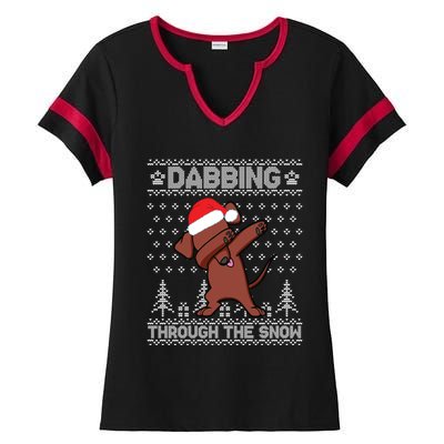 Dachshund Dog Dabbing Through The Snow Merry Christmas Day Gift Ladies Halftime Notch Neck Tee