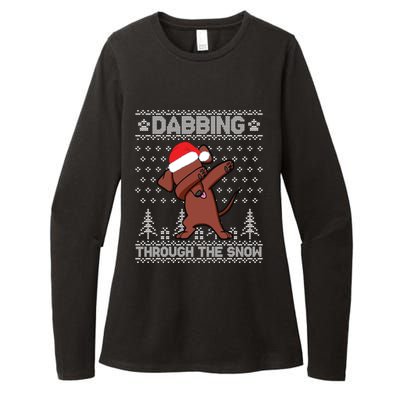 Dachshund Dog Dabbing Through The Snow Merry Christmas Day Gift Womens CVC Long Sleeve Shirt