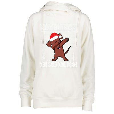 Dachshund Dog Dabbing Through The Snow Merry Christmas Day Gift Womens Funnel Neck Pullover Hood