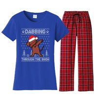 Dachshund Dog Dabbing Through The Snow Merry Christmas Day Gift Women's Flannel Pajama Set