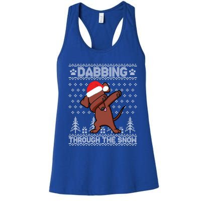 Dachshund Dog Dabbing Through The Snow Merry Christmas Day Gift Women's Racerback Tank