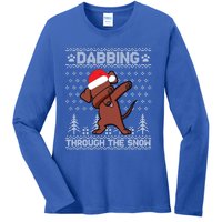 Dachshund Dog Dabbing Through The Snow Merry Christmas Day Gift Ladies Long Sleeve Shirt