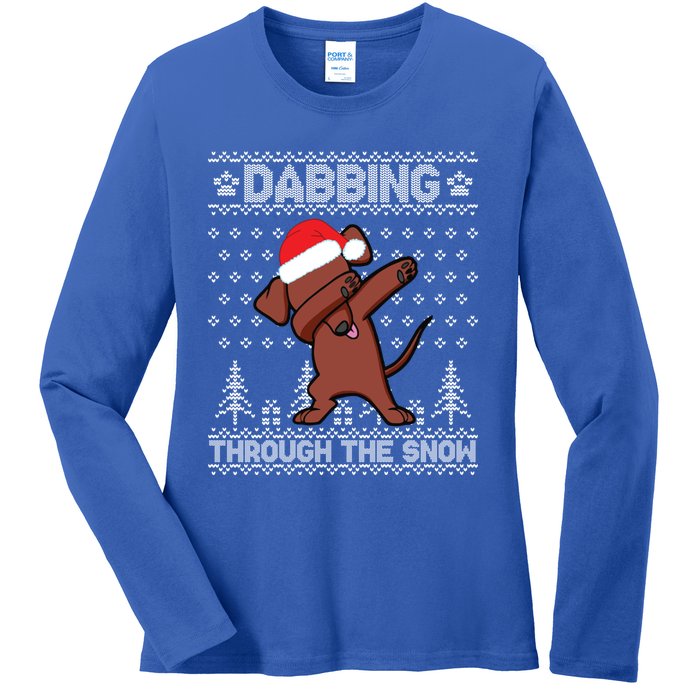 Dachshund Dog Dabbing Through The Snow Merry Christmas Day Gift Ladies Long Sleeve Shirt