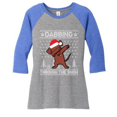 Dachshund Dog Dabbing Through The Snow Merry Christmas Day Gift Women's Tri-Blend 3/4-Sleeve Raglan Shirt