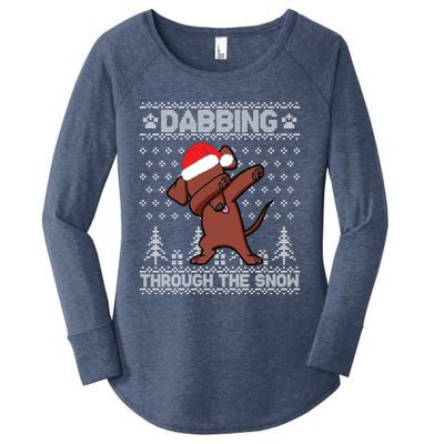 Dachshund Dog Dabbing Through The Snow Merry Christmas Day Gift Women's Perfect Tri Tunic Long Sleeve Shirt