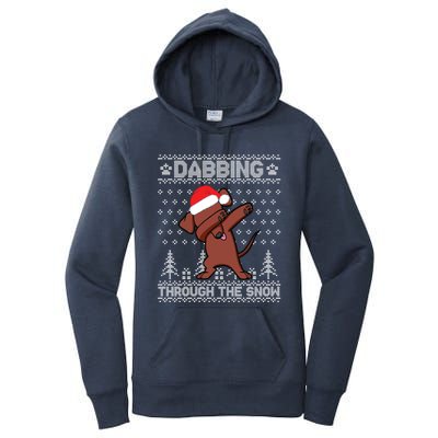 Dachshund Dog Dabbing Through The Snow Merry Christmas Day Gift Women's Pullover Hoodie