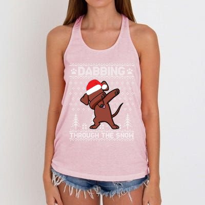 Dachshund Dog Dabbing Through The Snow Merry Christmas Day Gift Women's Knotted Racerback Tank