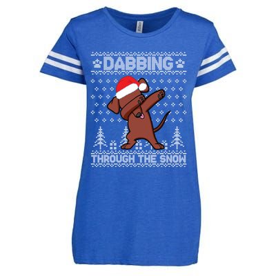 Dachshund Dog Dabbing Through The Snow Merry Christmas Day Gift Enza Ladies Jersey Football T-Shirt