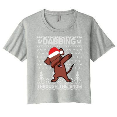 Dachshund Dog Dabbing Through The Snow Merry Christmas Day Gift Women's Crop Top Tee