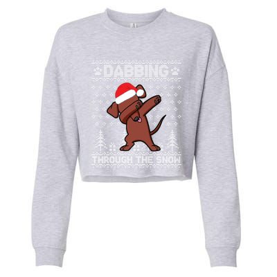 Dachshund Dog Dabbing Through The Snow Merry Christmas Day Gift Cropped Pullover Crew